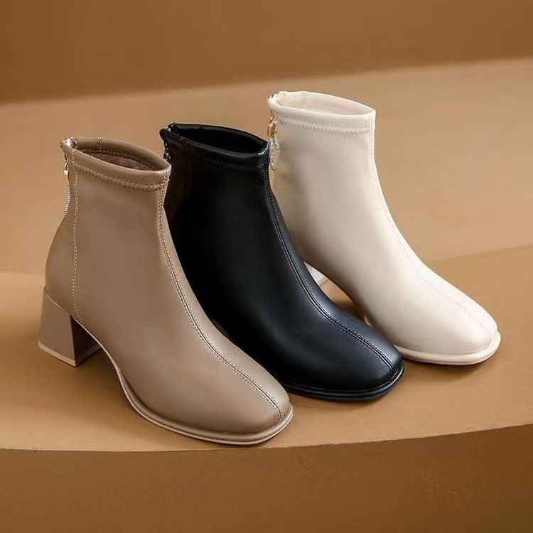 French Soft Leather Small Short Boots Fleece and Ankle Boots Women's 2025 Autumn and Winter New Thick Heel Martin Boots Thin Boots