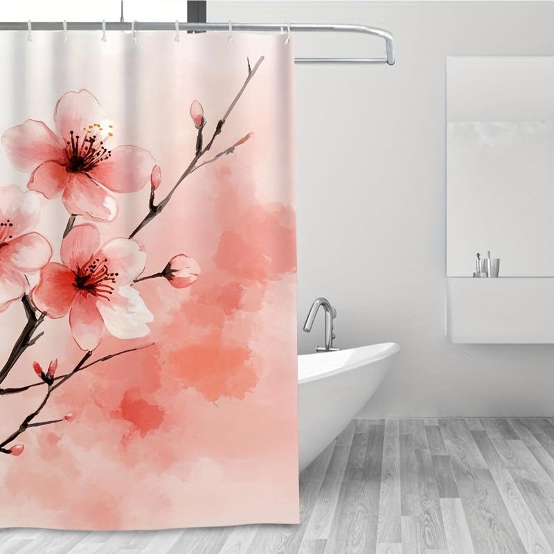 High-Quality Cherry Blossom Shower Curtain - Delicate Sakura Design,  Adds Serene Touch to Contemporary Bathroom Decor