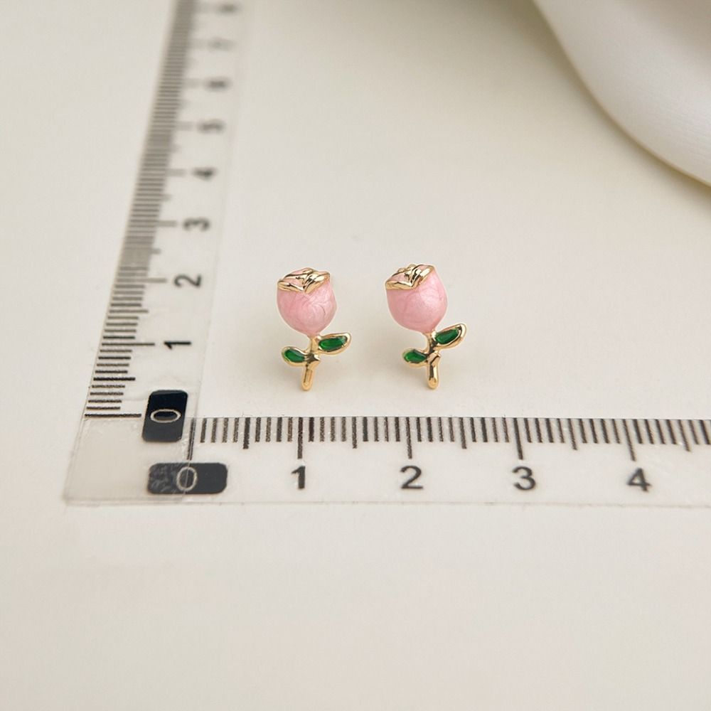 Party Jewelry Pink Rose Studs Earrings 925 Sterling Silver Needle Zircon Small Earrings  Girls
