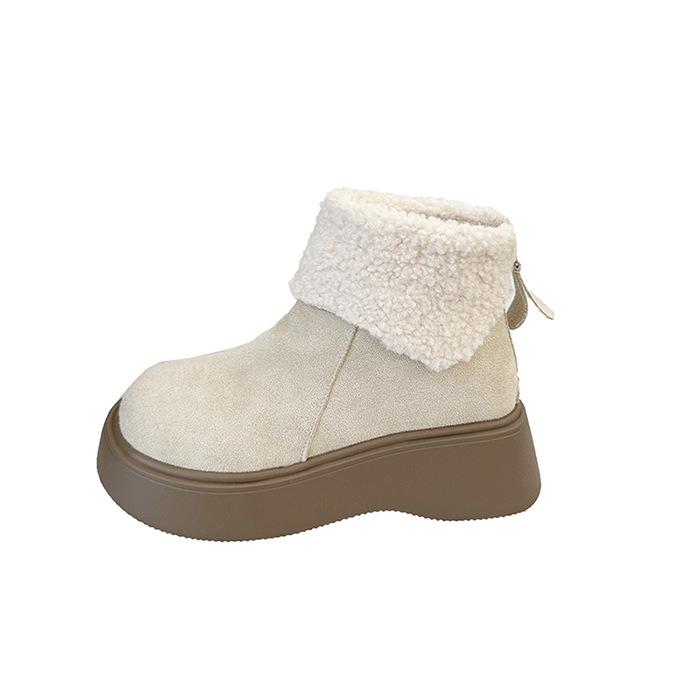 Flip button warm snow boots for women in autumn and winter 2025 new thick-soled heightened piled thickened non-slip comfortable cotton shoes