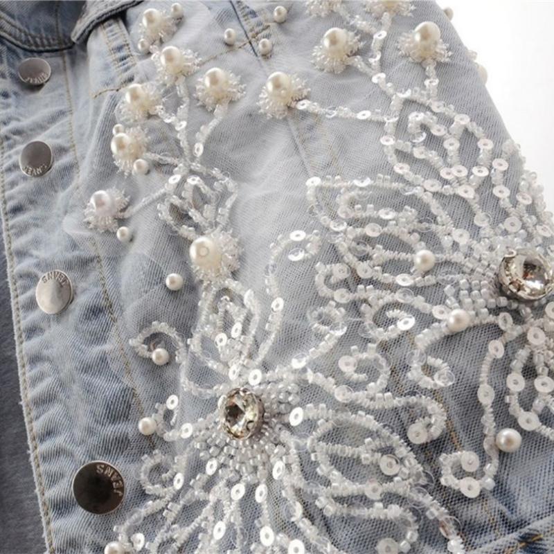 Women's Spring and Summer Beaded Flowers Denim Vest Short Section Broken Holes Undershirt Undershirt Shoulder Tops