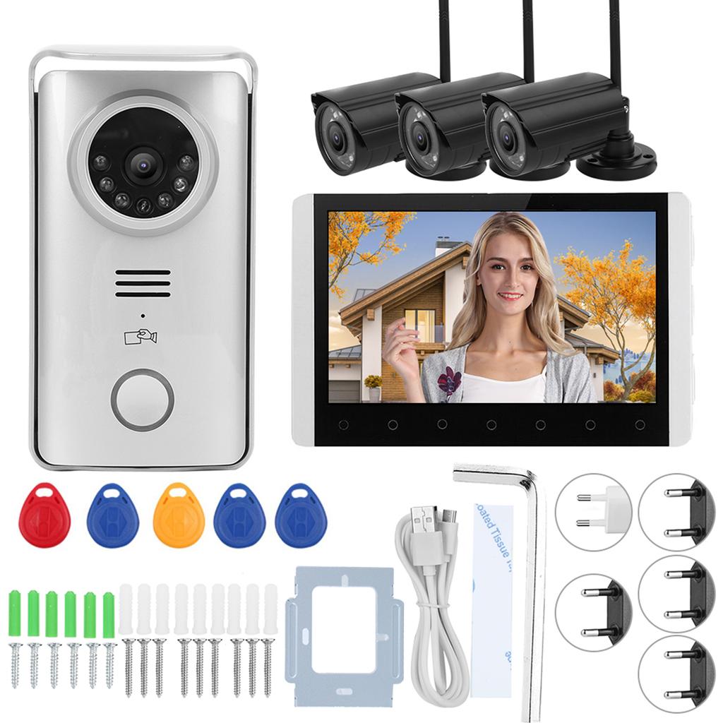 2.4G Wireless Video Intercom 7in TFT LCD Doorbell Swipes Card Night Vision Visual Doorphone with 3