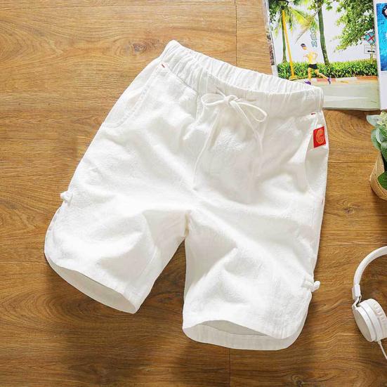 Men Beach Shorts Drawstring Elastic Waist Solid Color Loose Pockets Sports Quick-drying Plus Size Chinese Style Men Sweatpants Male Clothing