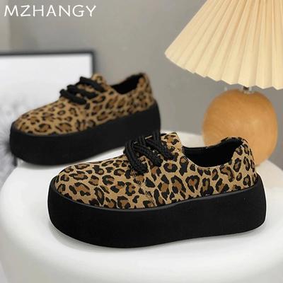 Leopard Women Platform Shoes Flats Suede Casual Sneakers Woman 2024 Trend New Cozy Walking Shoes Autumn Brand Mujer Zapatillas
