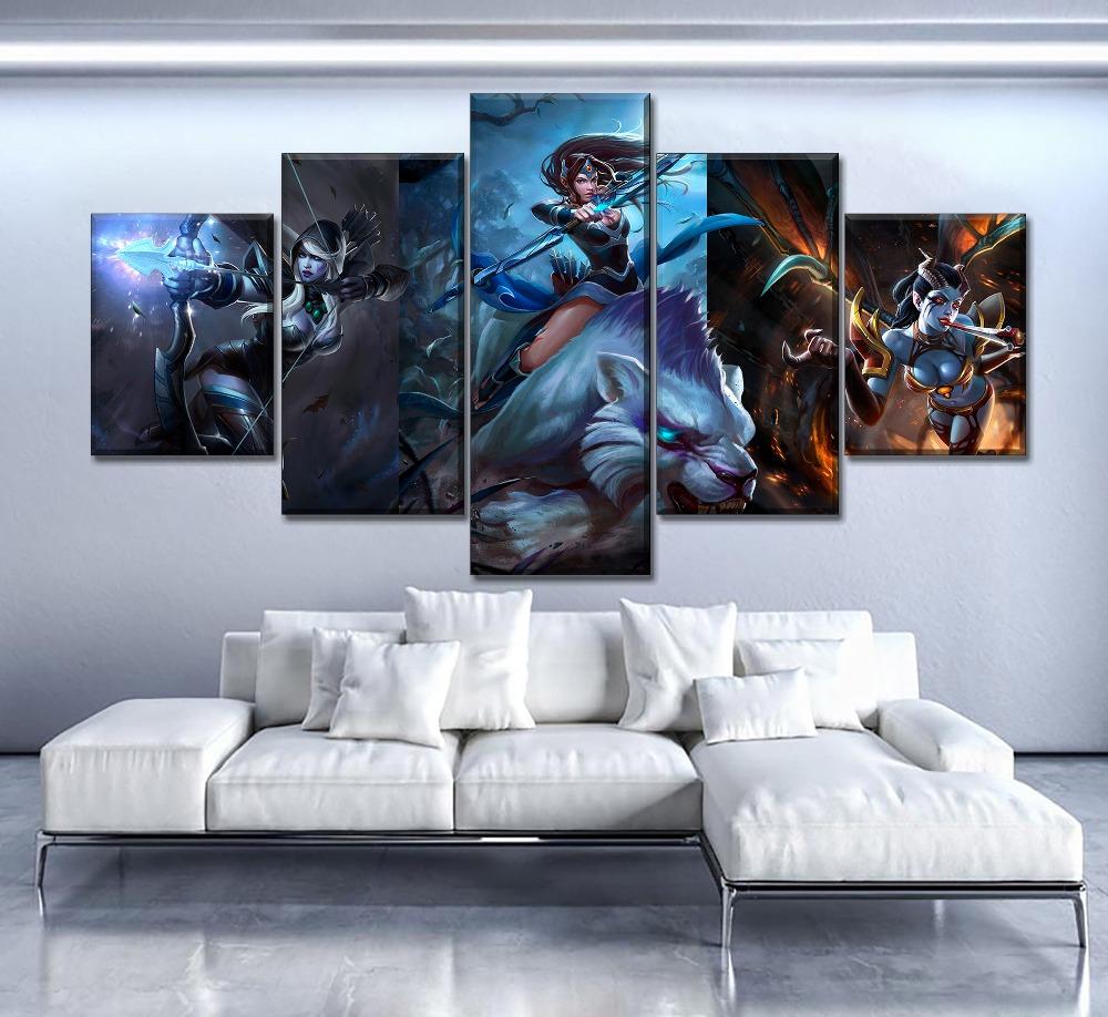 

5 Panel DotA 2 Game Poster Canvas HD Print Modular Gamer Paintings Modern Wall Art Home Decor Living Room Pictures Decoration 20X35 20X45 20X55CM