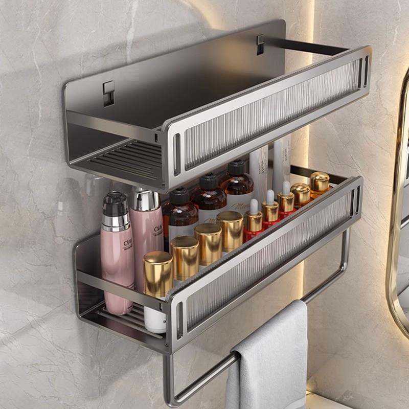 Space Aluminum Wall Mount Bathroom Shelf With Layer Storage For Toilet And Sink Area
