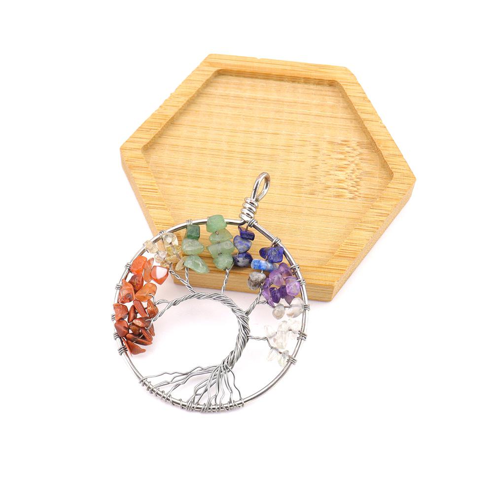 Seven-Color Natural Crystal Tree of Life Necklace Pendant with Crushed Stone, N737