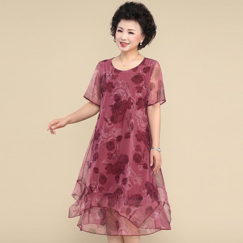Women's Short Sleeve Round Neck Loose Plus Size Midi Dress