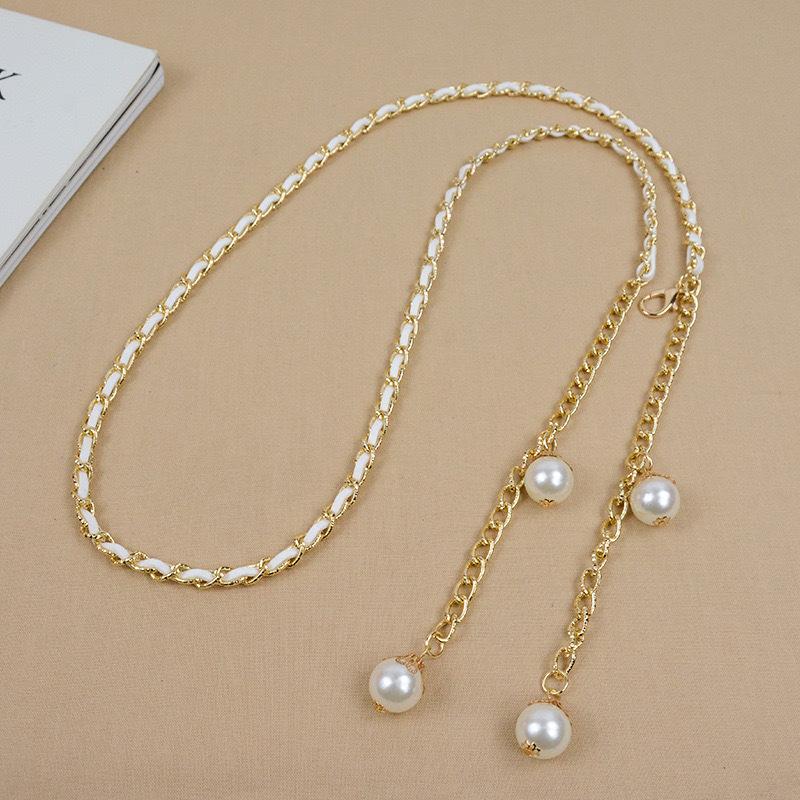 Pearl Thin Waist Chain Women's Decorative White Dress Belt Korean Version Simple and Fashionable Metal Belt Skirt Belt