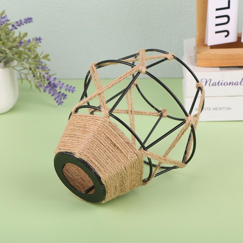 Mini Metal Cage Light Shades With Woven Hemp Rope - Vintage Farmhouse Pendant Lampshades For Home And Commercial Spaces