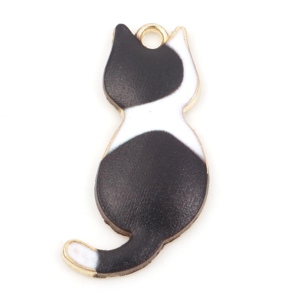 10PCs Zinc Based Alloy Cat Animal Pendants Gold Color Metal Enamel Charms DIY Necklace Bracelets Jewelry Making 3cm x 1.6cm