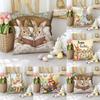 Happy Easter Cute Bunny Pillow Case, Colorful Ultra-Soft Fabric Cushion Cover For Sofa Bed Living Room And Home Decor Gift