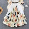 Summer Beach Leopard Print Miyake Oversized Dress Women Clothing Flare Sleeve Belt Big Swing Pleated Loose Long Robe