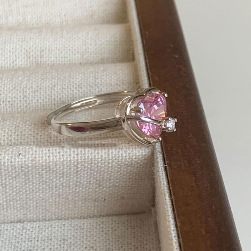 Chic Heart Shaped Pink Zirconia Ring For Women Adjustable Trendy Fashion Accessory