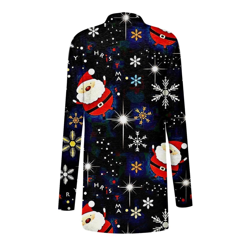 Women's Christmas Print Irregular Long Sleeve Cardigan With Pocket Jacket