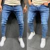 Kaliteli erkek Yıpranmış Buzağı Streç Kot Skinny Jeans erkek Moda Günlük Pantolon