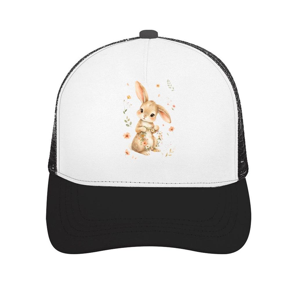Whimsical Woodland Bunny Blossom Cha Mesh Baseball Cap Casual Hat Outdoor For Womens Unisex FeUnisex