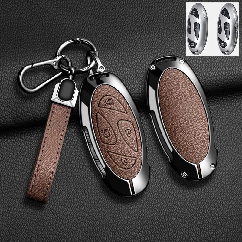 Interior Mouldings Alloy Leather Car Key Case Key Cover For Hyundai IONIQ 6 New Grand Prix GN7 For New Kona SX2 Car Protector Ke