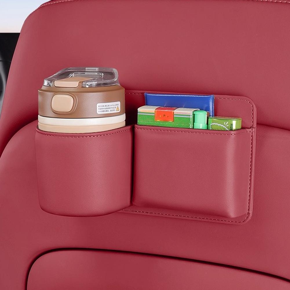 

Multi-Function Leather Car Seat Back & Door Storage Organizer Cup Holder Phone Slot Trash Bin Storage Box Interior Accessories червоний