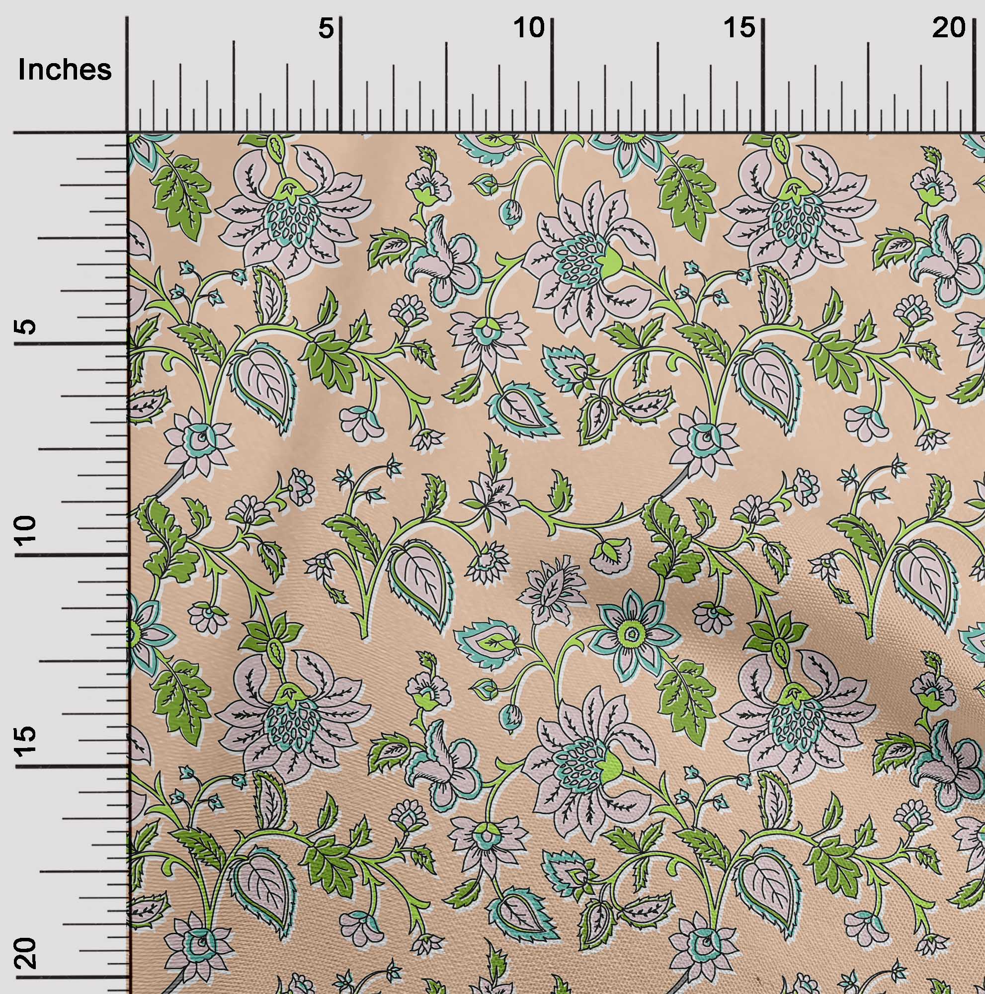 

oneOone Бавовняна флекс зелена тканина Листя та квіти Квітковий швейний матеріал Тканина з принтом у дворі 40 дюймів 42 Inch Wide - Viscose Chiffon персиковий