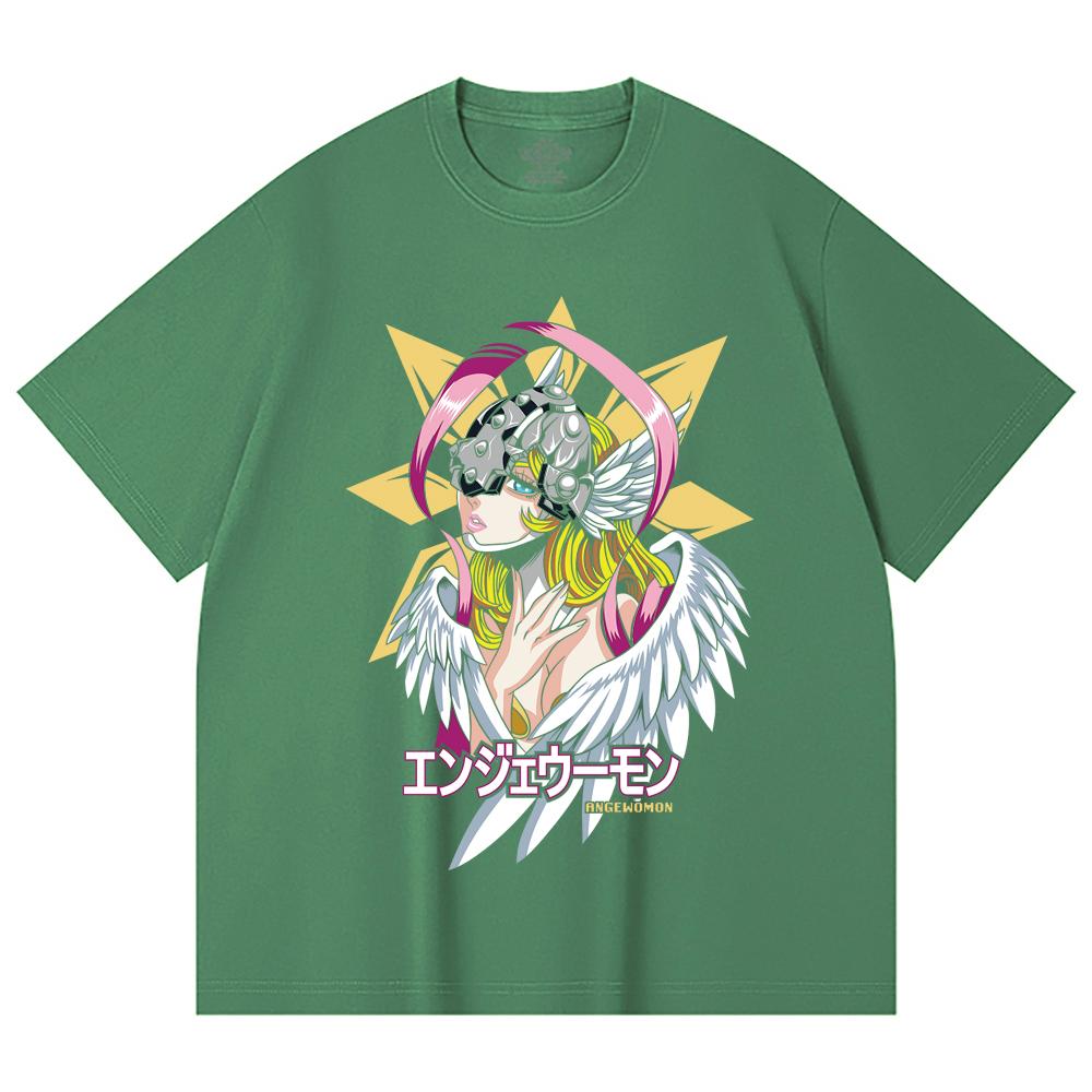 230 g/m² 100% Baumwolle Digimon V5 Angewomon Aufdruck Unisex Schweres Baumwoll-T-Shirt