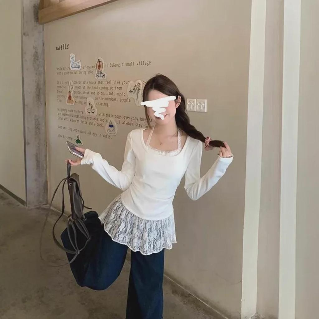 Ballet-Inspired Lace Halter Sweater for Women - Autumn/Winter Korean Style