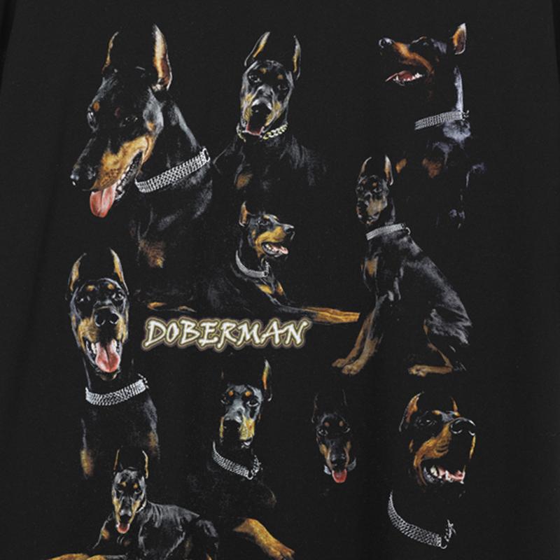 Streetwearové grafické černé tričko Doberman Bavlna Unisex Top Trička Letní Krátký rukáv Tričko