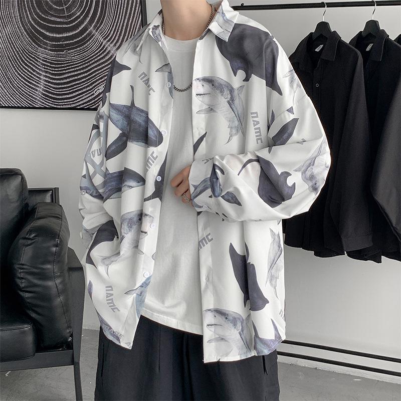 

Мужская модная рубашка с длинным рукавом в корейском стиле: Гонконгская универсальная верхняя одежда свободного кроя. 3XL белый