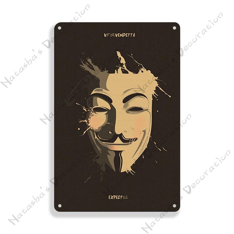 V for Vendetta Classic Movie Decorative Plate Metal Plate Vintage Poster Metal Tin Sign Cafe Garage Wall Decor Metal Plaque