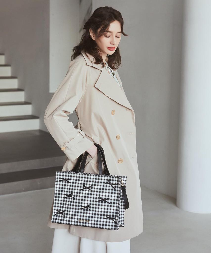 De Tote Narrow Ribbon Square Gingham Check [Maison Fleur] Bag, Bag, Women's,