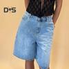 Dámské džínové šortky ke kolenům s kapsami Střední pas Volné džínové bermudy Rovná nohavice Džínové krátké kalhoty