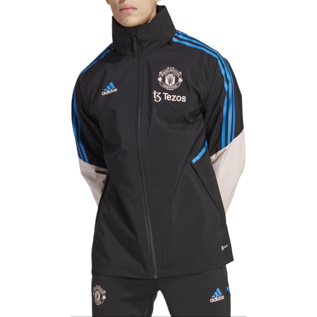 Adidas Manchester United Condivo Striped Waterproof Windproof Retro Sports Stand Collar Zip Jacket Men Jacket Black HT4289