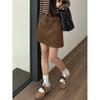 Petite Brown Suede A-Line Half-Skirt: High-Waist, Hip-Hugging Style for Spring & Autumn
