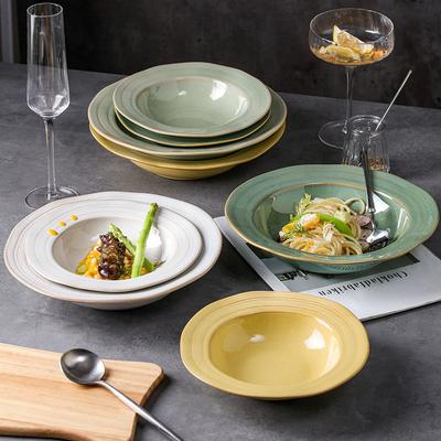 Retro Style Kiln Change Glaze Straw Hat Plate Creative Ceramic Pasta Western Plate Fruit Salad Soup Plate Household Dish