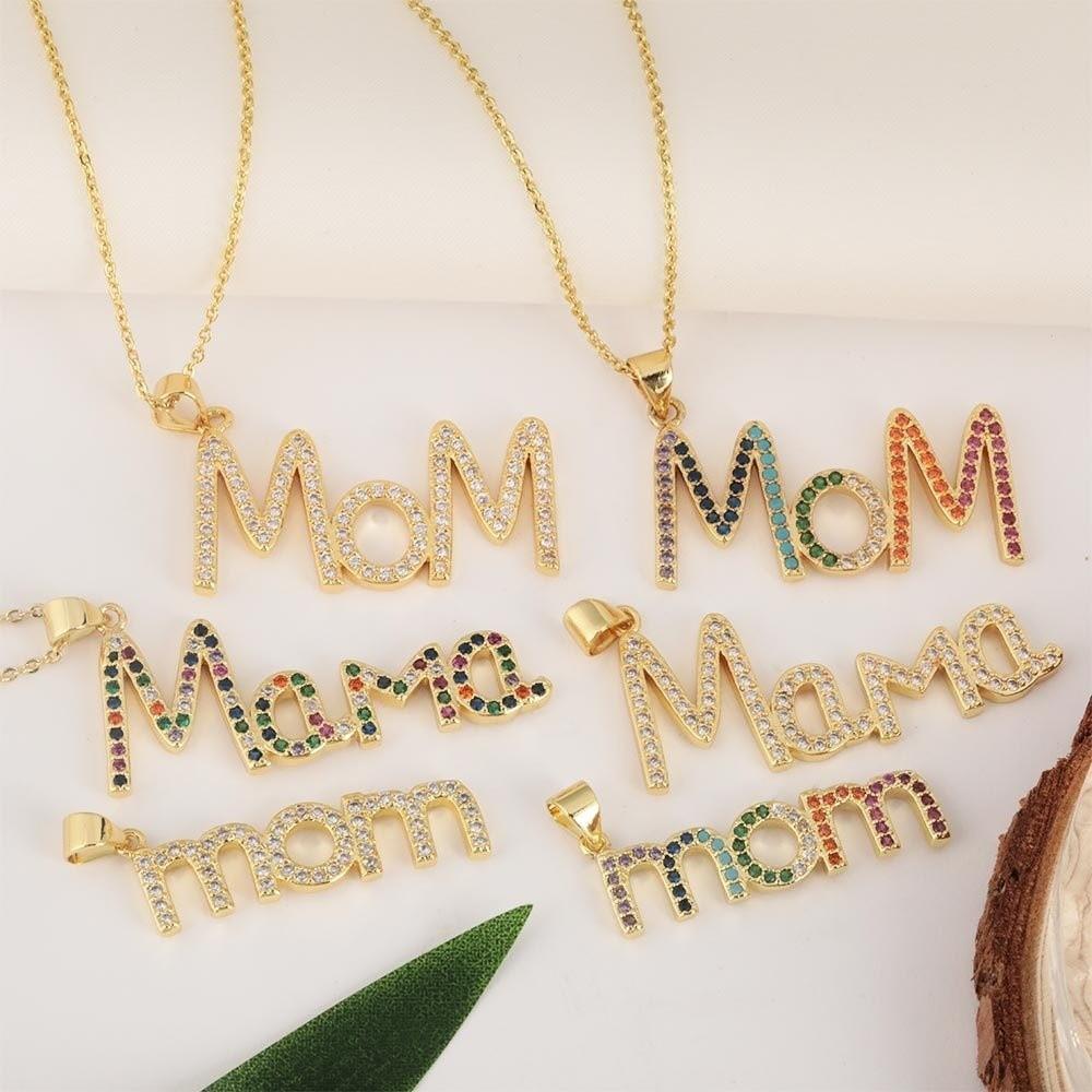 Aesthetic MOM Necklace Jewelry Gift for Mother's Day Trendy Zircon Letter Clavicle Chain Overlay