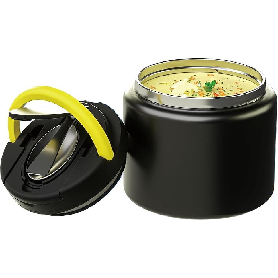 11,8 унций Термос для горячей еды, Суповой термос из нержавеющей стали, Контейнер для горячей еды со складной ложкой, Крышка с откидным клапаном, Школьная термобутылка для еды, Герметичный,
