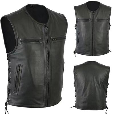 Nuevo chaleco sólido de cuero con cuello alto para motocicleta, chaleco del equipo Punk