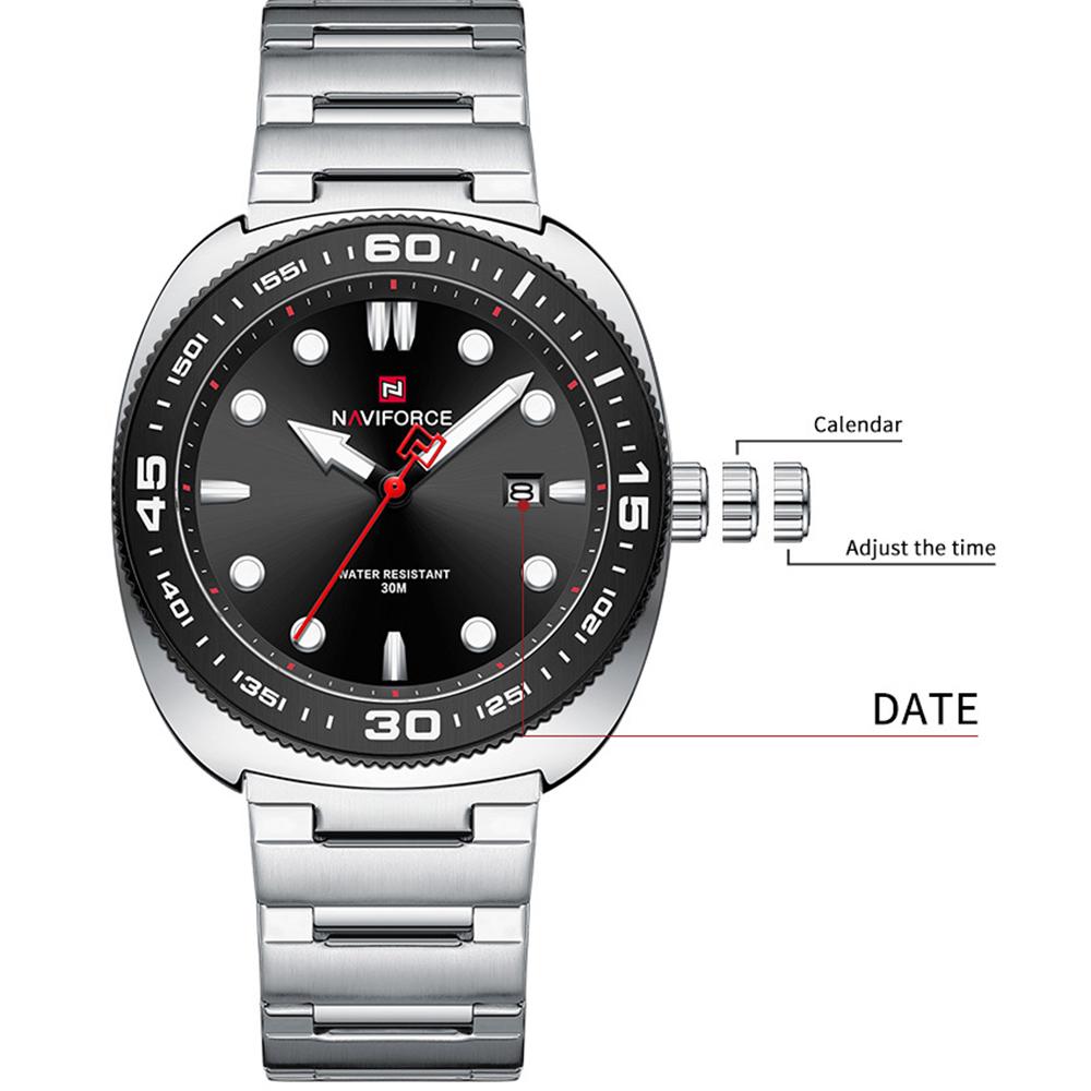 NAVIFORCE Men's Watch Quartz Calendar Luminous Pointer Stainless Steel Strap Waterproof Fashion Casual Watch NF9250