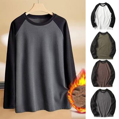 Men Patchwork Sweatshirt Oversized Pullovers Round Neck Classic Autumn Winter Soft Warm Loose Casual Top Streetwear