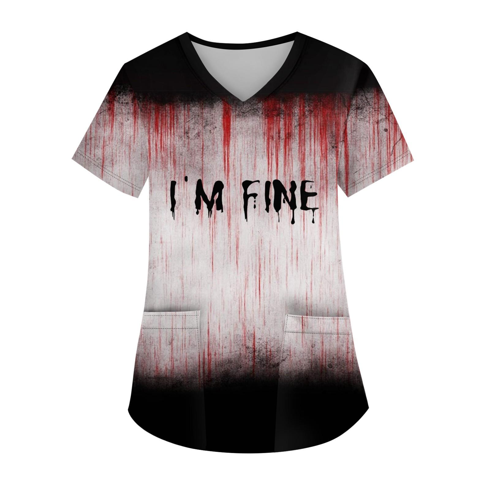 

Жіночий модний робочий одяг з V-подібним вирізом і короткими рукавами з принтованими кишенями XXXXL білий