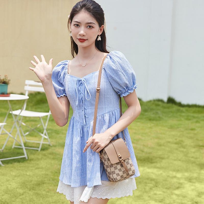 Mobile Phone Bag Women's New Summer Fashion Simple Shoulder Plaid Oblique Span Bag Mobile Phone Small Square Bag