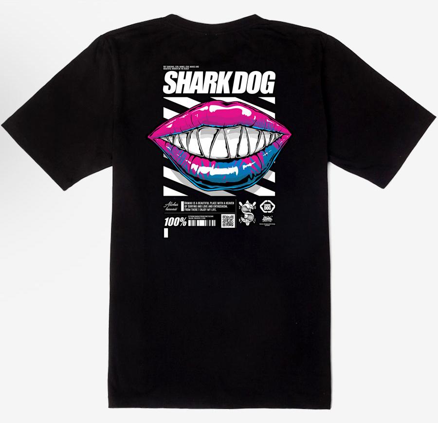 Doldol Shark-Dog_Tshirts-211 Shark Dog Surfing Hawaii Graphic T-Shirt Short Sleeve T-Shirt Black/Xxxl
