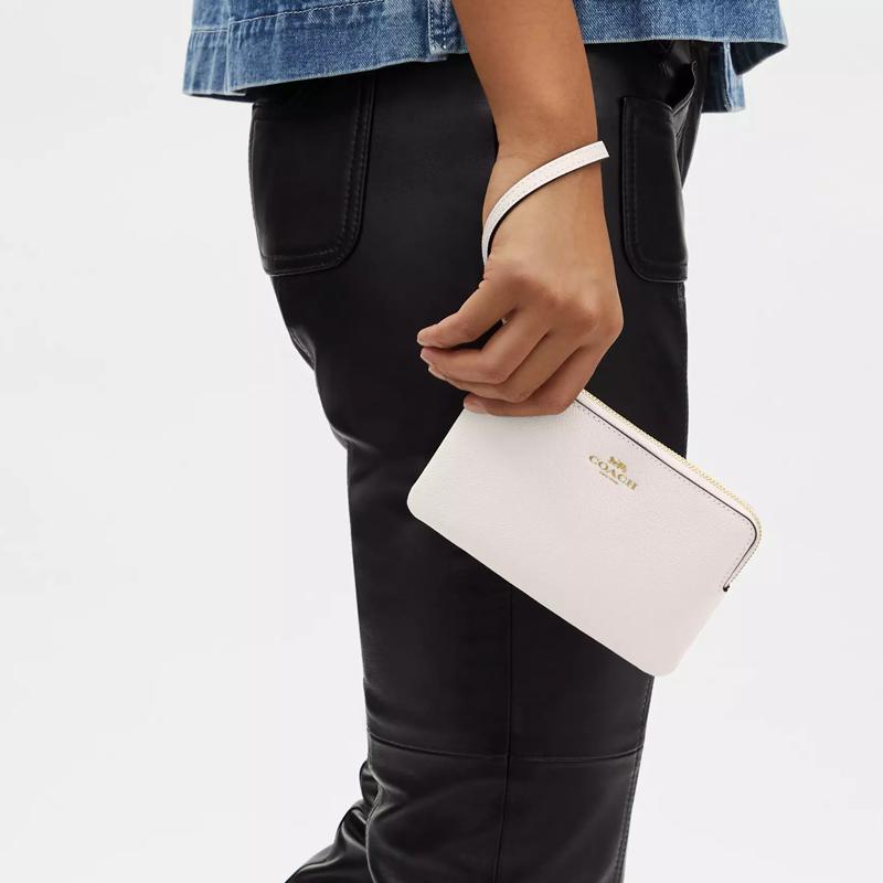 Coach Corner Zip 16 Crossgrain Leather Clutch Wallet Mini Women Wallet White 58032-IMCHK