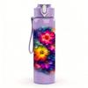 1PC Big Round Multicolor Flower Bouquet Print 750ml Color Plastic Sports Water Bottle Leakproof Flip Straw Lid Suitable for Sports Office Home Use