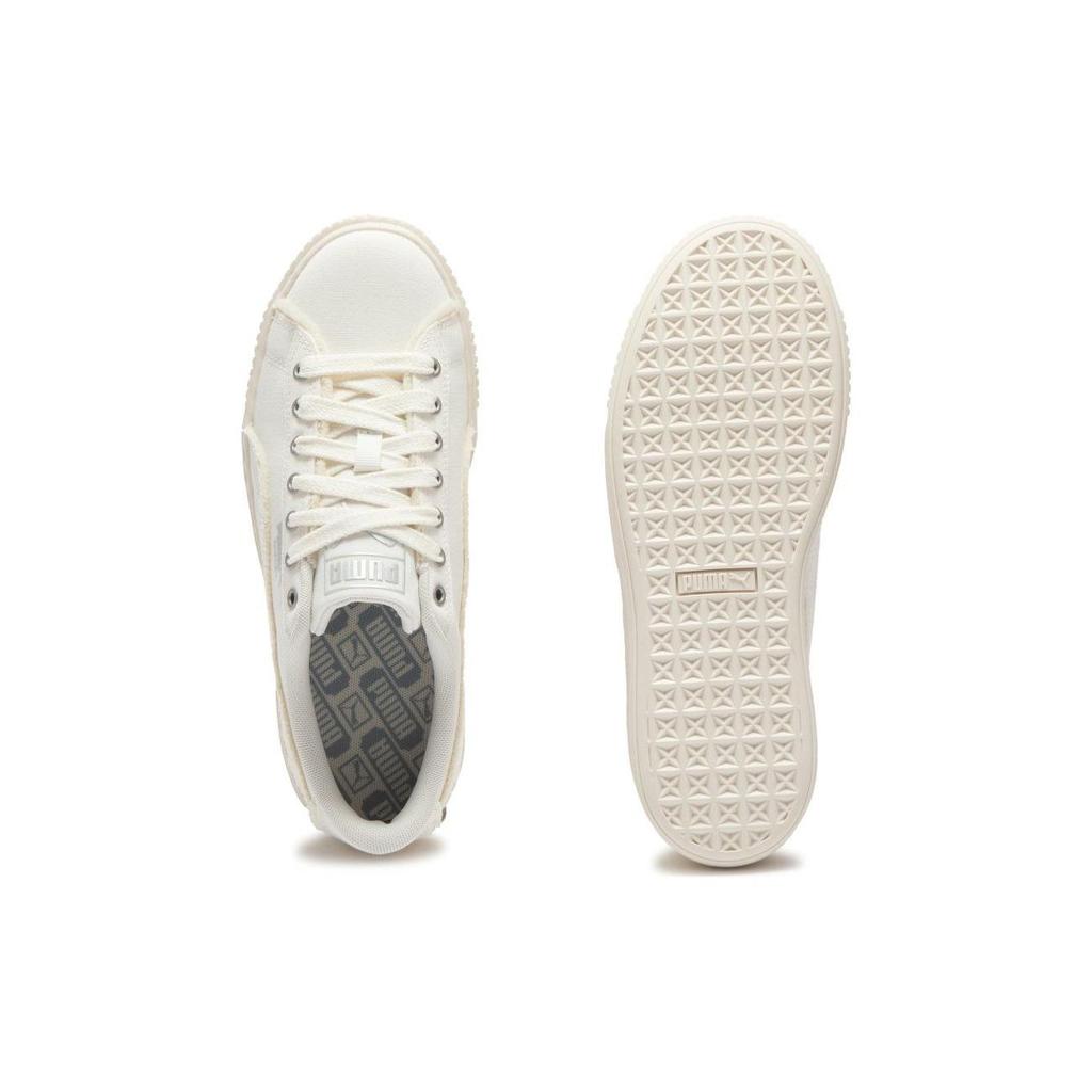 Puma Basket Platform Fringe Round Toe Lace-Up Low-Top Sneakers Women Sneakers Beige 399252-02