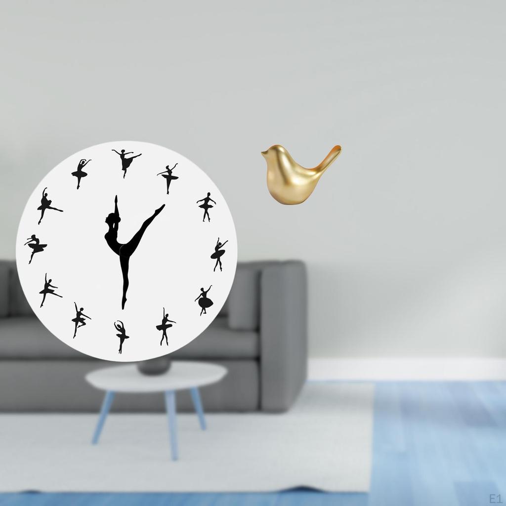 Ballet Dancer Wall Clock with Golden Bird Figurine Statue Silent Mute Decorative Sculpture for Home