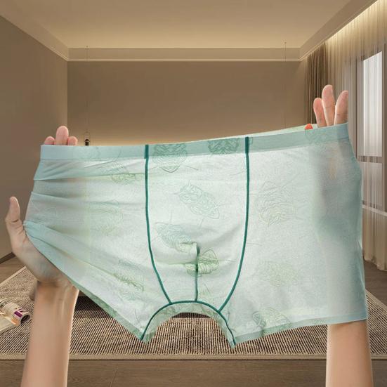 Men Boxer Underwear Low-rise Perspective Thin Shorts Panties Perspective Embroidery Lace Owl Pattern U-convex Underwear
