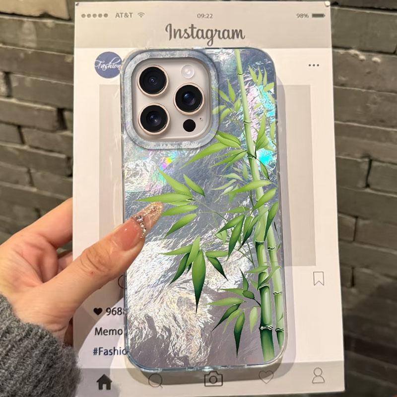

Luxury Flowers Green Bamboo Girls Women Phone Case For Apple iphone 16pro 15 16 14 13 Pro Max 16e 12 11 7 8 Plus XR SE Cover iPhone 14