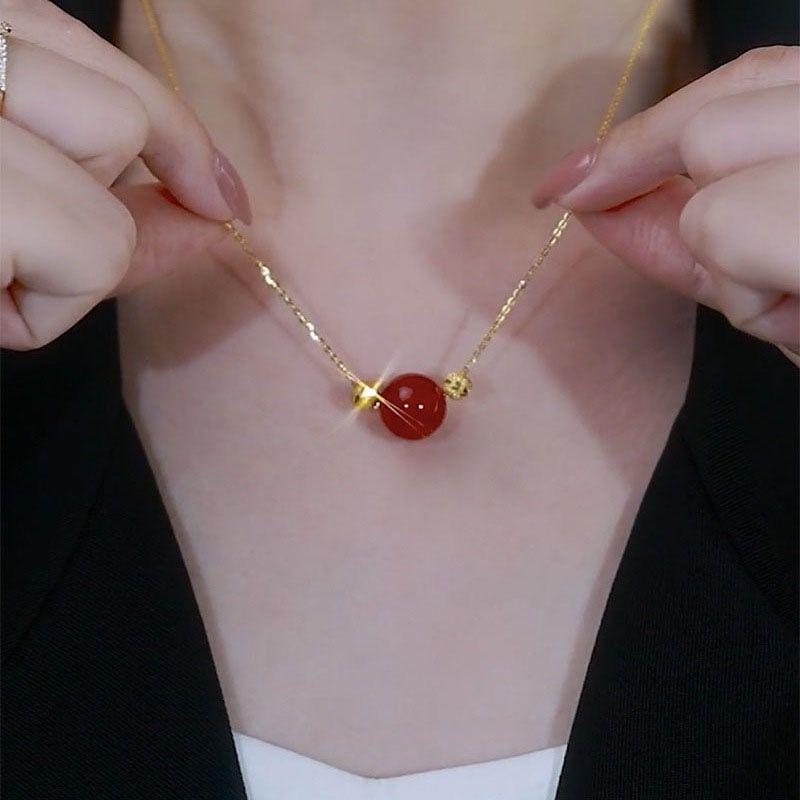 Acacia Bean Red Necklace Women's 2025 New Transfer Bead Pendant Collarbone Chain Valentine's Day Gift for Girlfriend Premium
