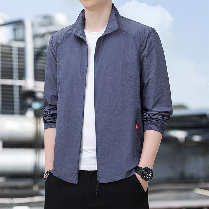 Spring Autumn Stand Collar Solid Cardigan Jacket Men Casual Fashion All-match Zipper Coat